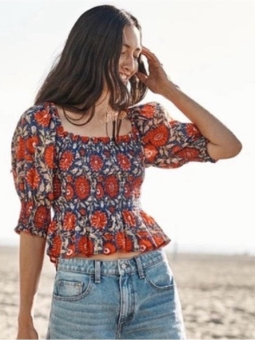 Anthropologie Floral Smocked Cotton Top